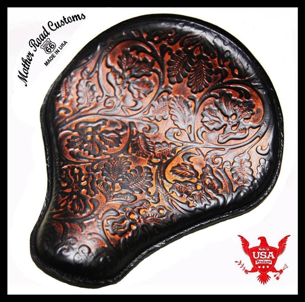 2017-2025 Triumph Bonneville Bobber Seat 13x15" AntBrn Tooled Oak Leaf Saddle
