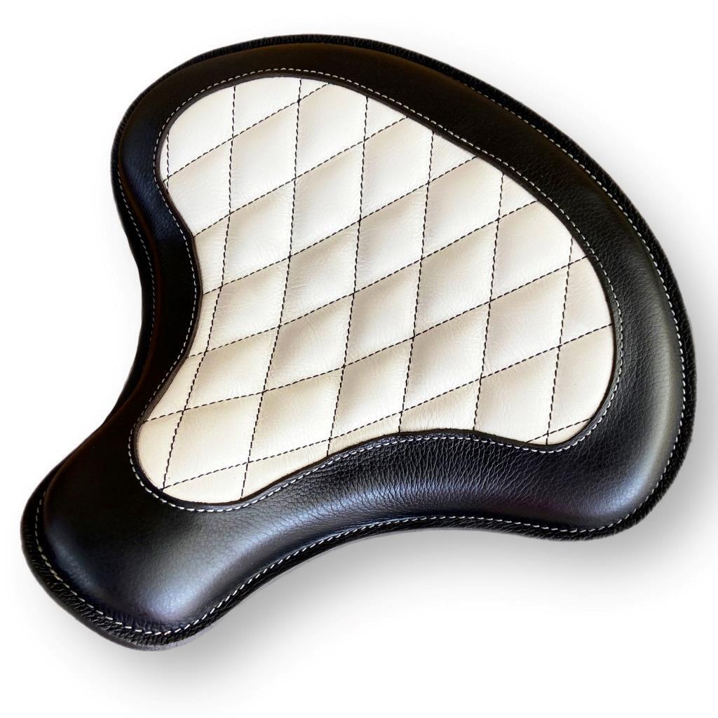 Spring Seat Harley Softail Indian Scout Bobber Chopper 15x14" Blk White Diamond