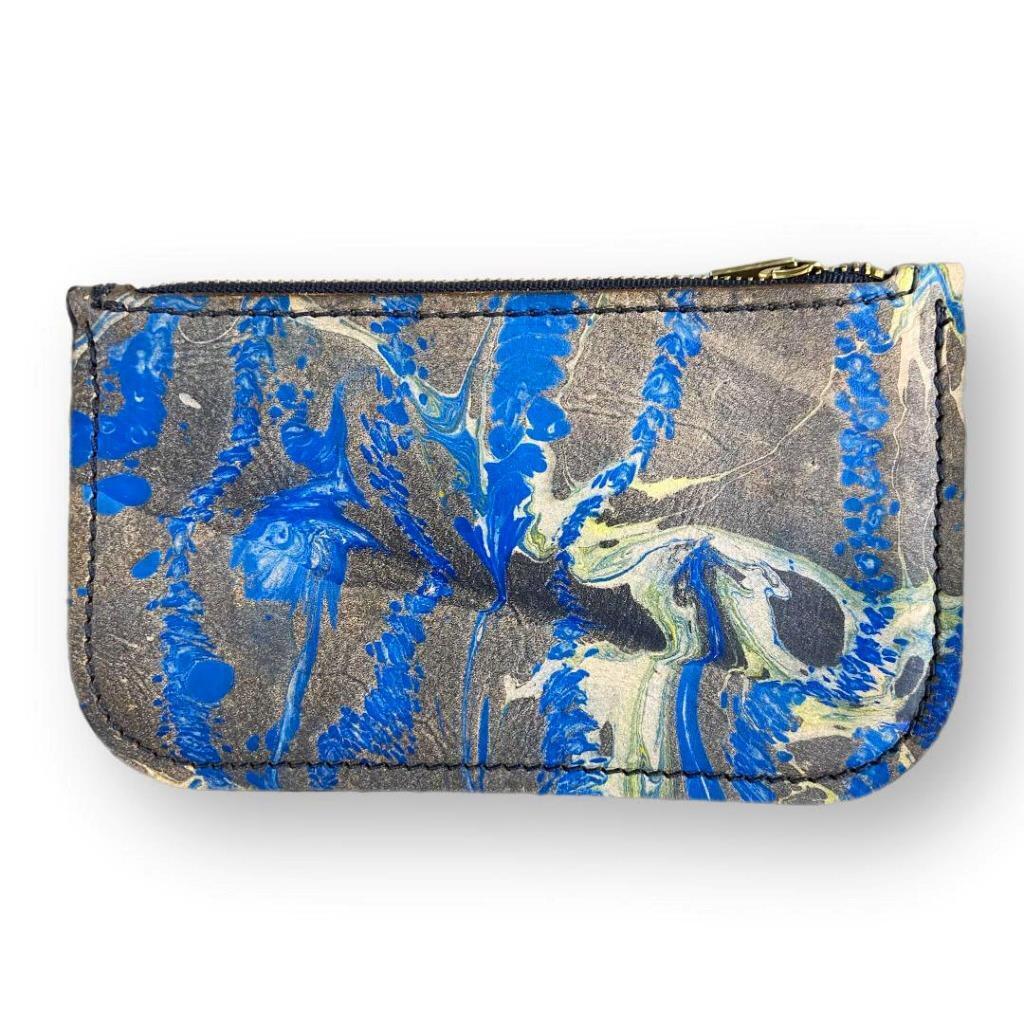 Hand Dipped Ink Art Red Purple Leather Zipper Pouch Wallet Purse Women's Men's