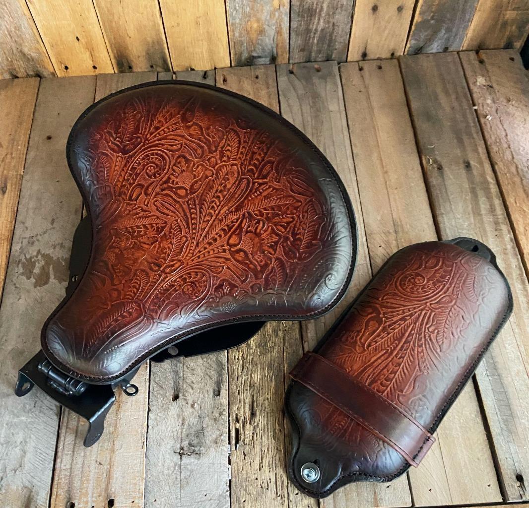 2018-2025 Harley Softail Spring Seat Passenger Mounting Kit Brown Tooled Leather