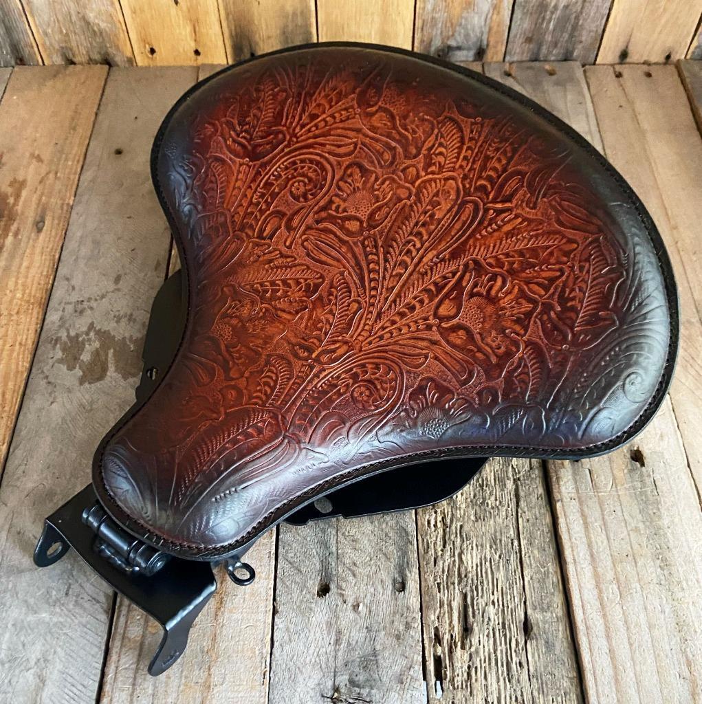 2018-2025 Harley Softail 15x14" Spring Seat Mounting Kit Brown Tooled Leather