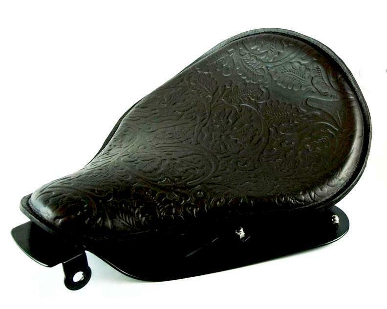 2004-2006 Harley Sportster Spring Solo Seat Black Oak Leaf Leather 12x13 b MRC - Mother Road Customs