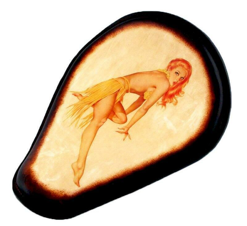 Spring Solo Seat Chopper Harley Sportster Red HeadPinUpTattoo Brn Frame Made USA