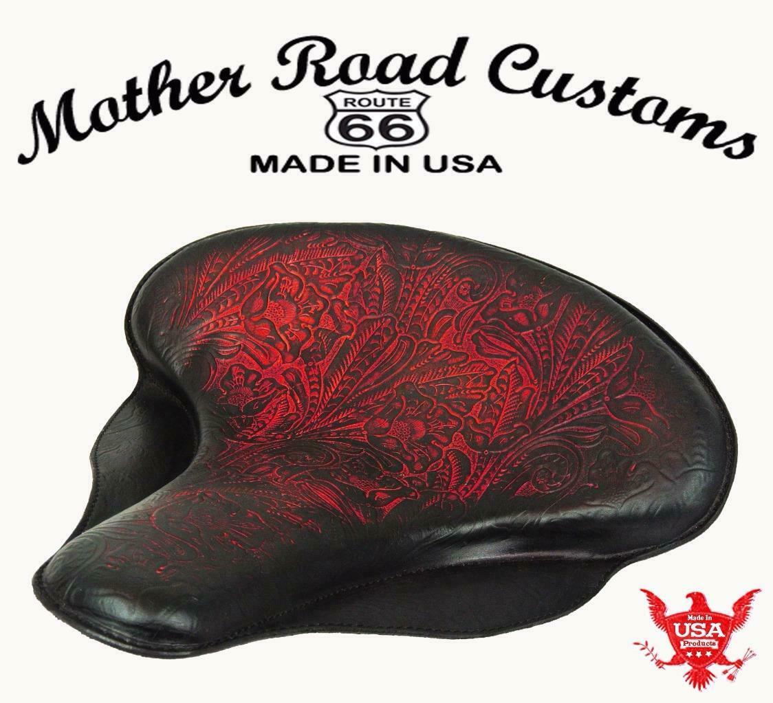 Spring Solo Seat Harley Touring Indian Chief 17x16"  Tractor Antique Red Tooled