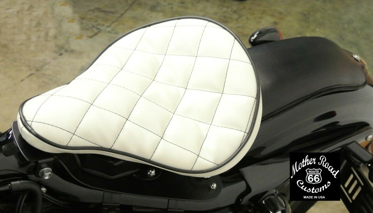 07-09 White Diamond Stitch 11x13x1" Seat Black P-Pad Spring Kit Sportster Harley