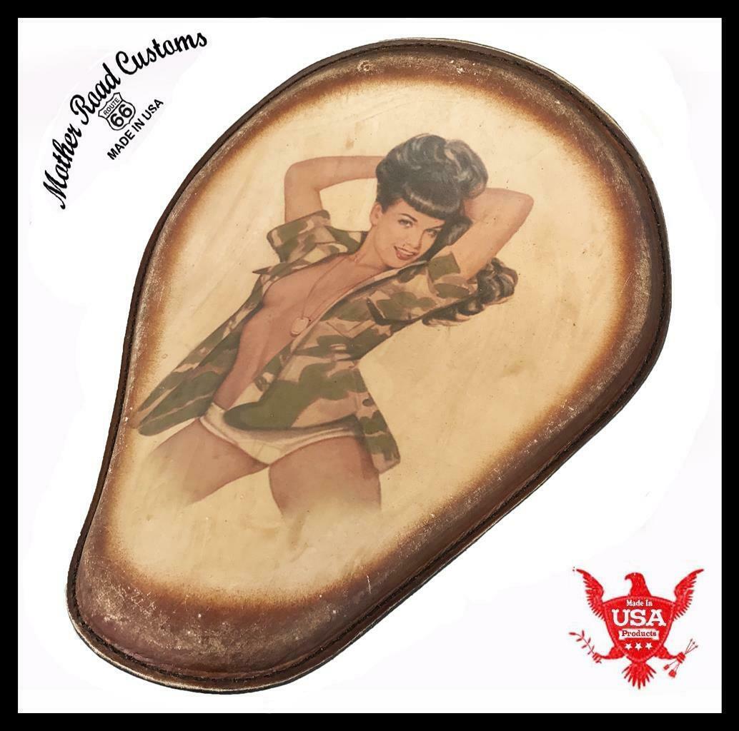 Spring Seat Leather Harley Sportster Chopper Bobber Honda 10x13 Betty D Tattoo