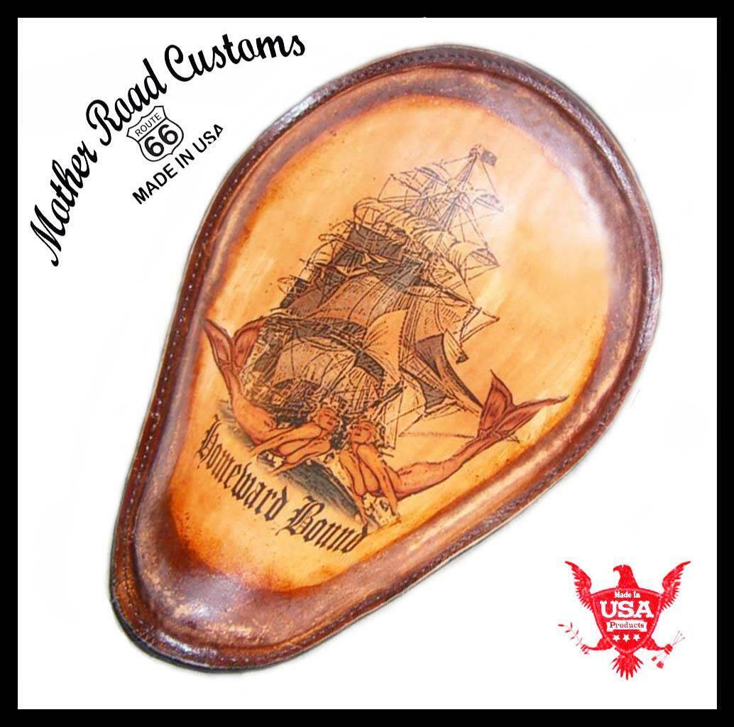 Spring Seat Leather Harley Sportster Chopper Bobber Honda 11x14 Homeward Tattoo