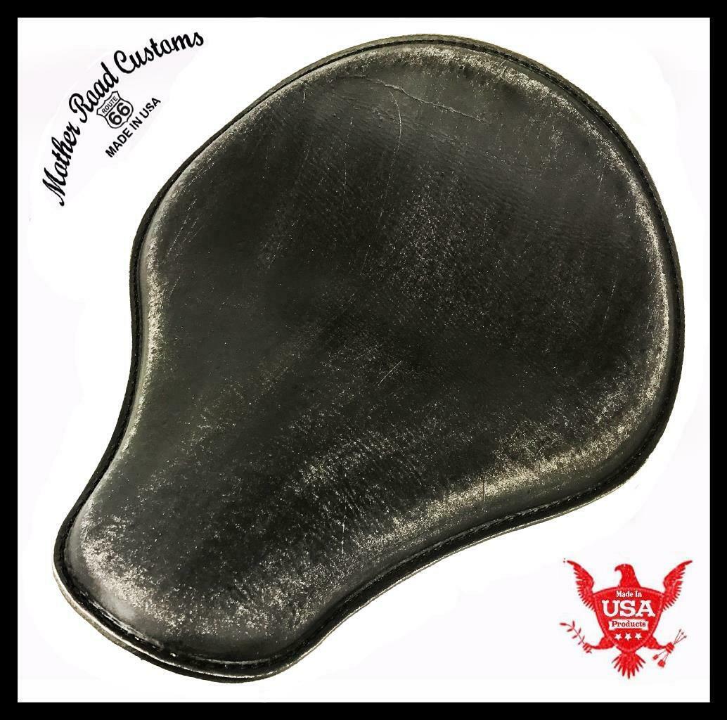 Spring Seat Chopper Bobber Harley Sportster Honda Yamaha 13x15 Blk Dist Leather - Mother Road Customs