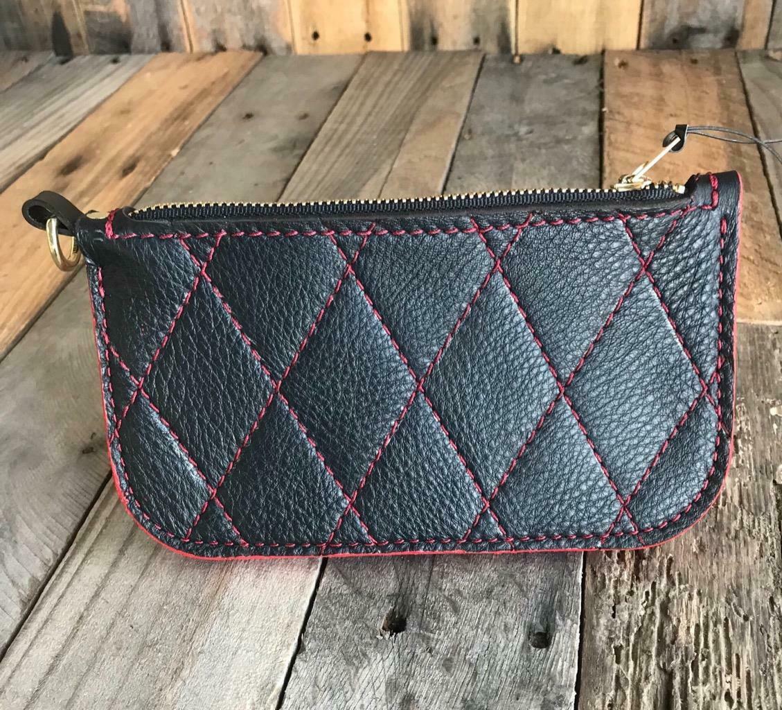 Men & Women Black Red Diamond Pleated Leather Wallet Seat Chopper Harley - Mother Road Customs