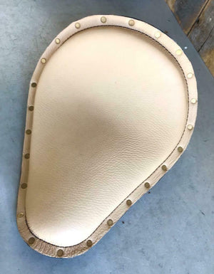 11x13" Natural Leather Spring Solo Seat Brass Rivets Harley Sportster Chopper - Mother Road Customs