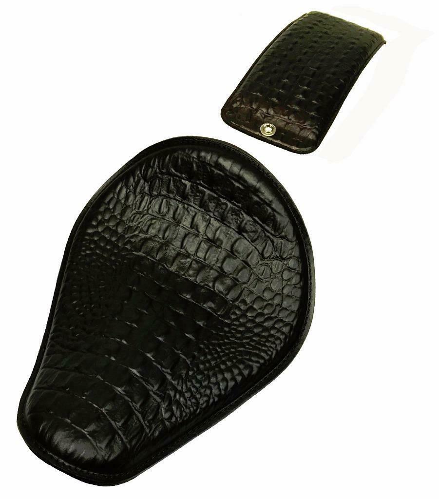 10x13 Black Alligator Leather Spring Seat P-Pad Harley Sportster Chopper Bobber - Mother Road Customs