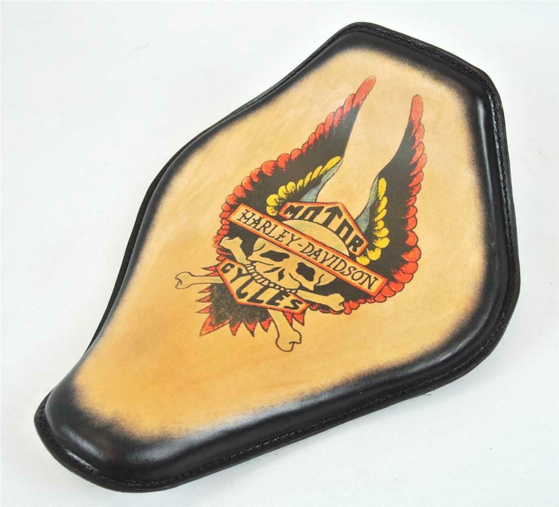 Spring Solo Seat Chopper Harley Sportster  Wing Tattoo Snub Nose Brown Frame Honda