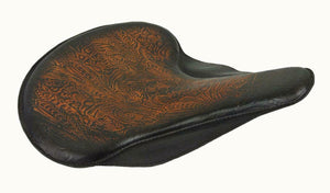 Spring Solo Tractor Seat Harley Touring Indian Chief 17x16" Antique Brown Tooled - Mother Road Customs