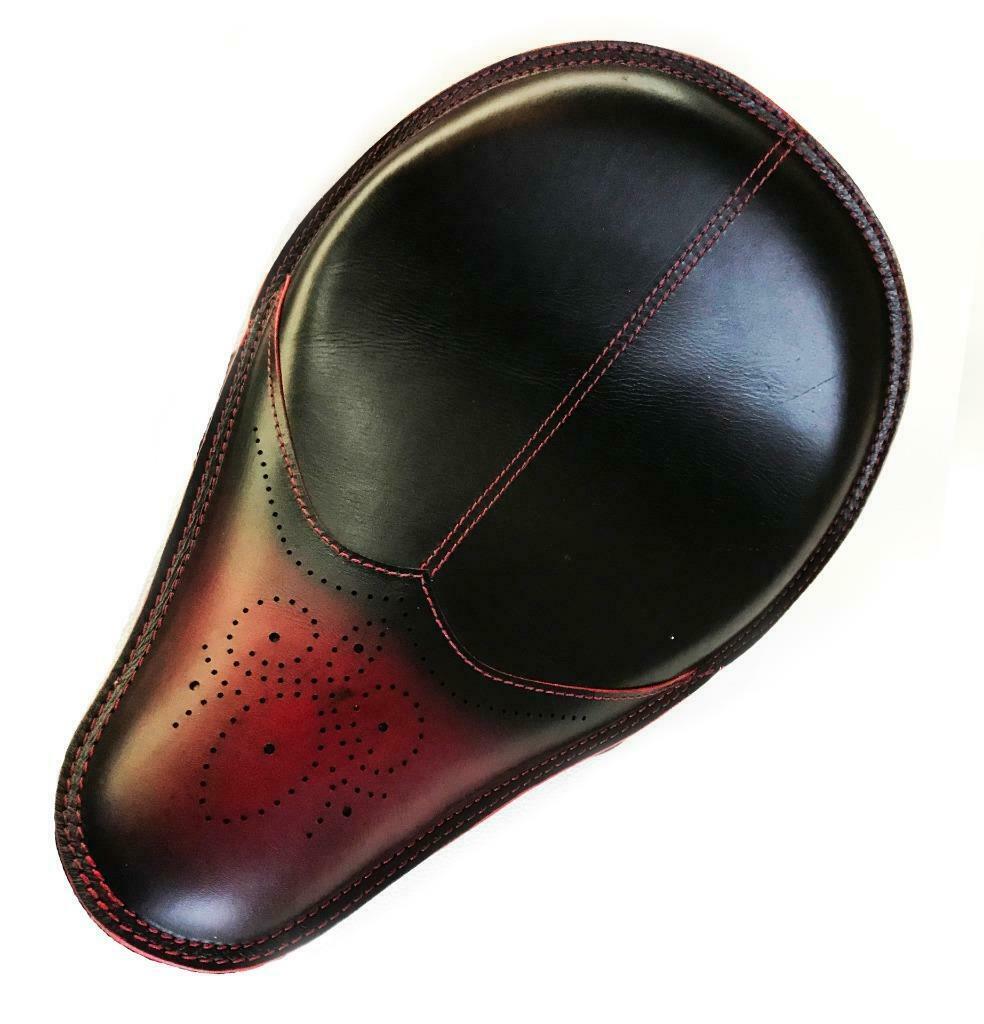11x16 Antique Red Wingtip Leather Spring Solo Seat Chopper Bobber Harley Softail - Mother Road Customs