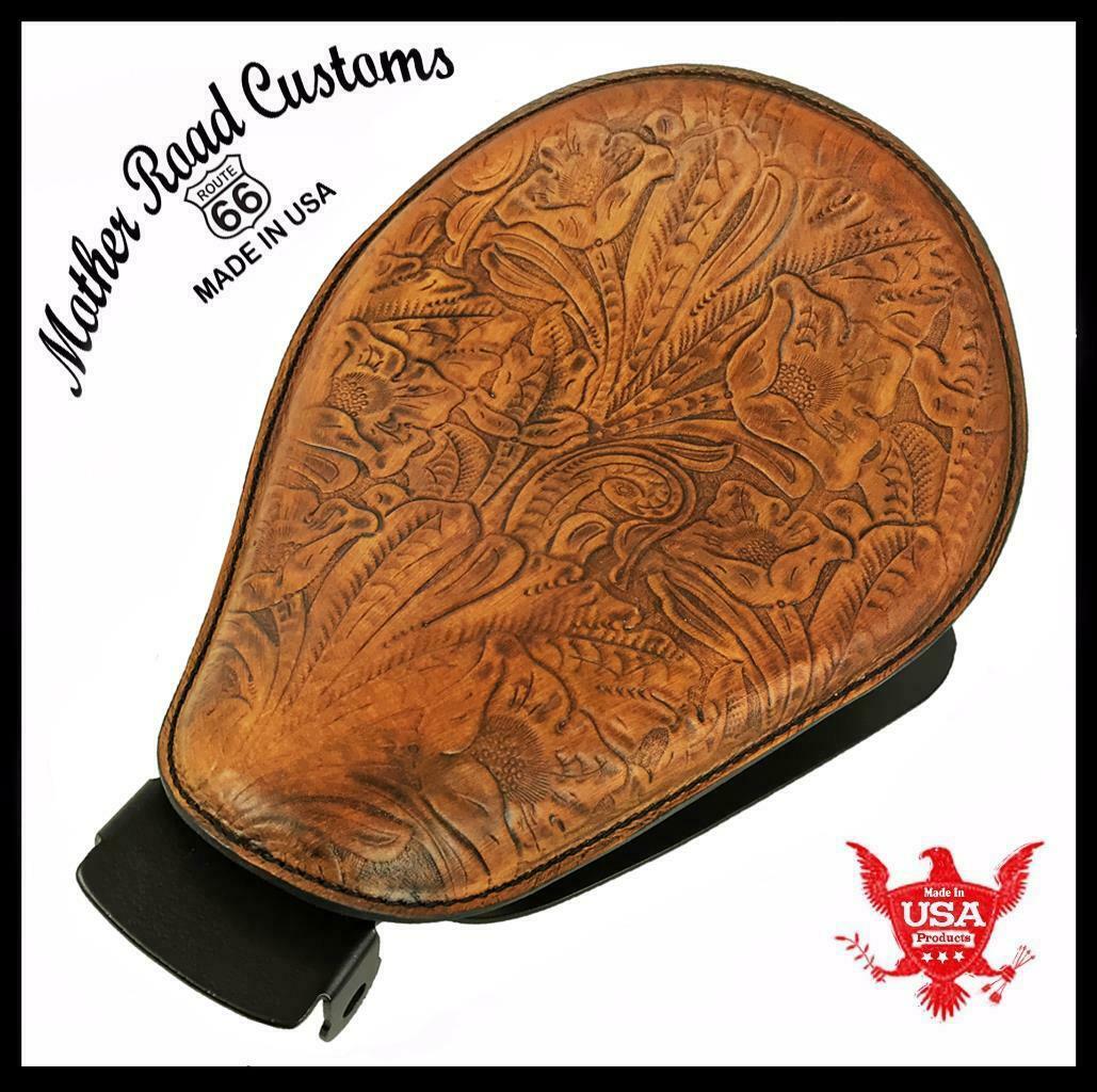 2004-2006 Sportster Harley Spring Solo Seat Mount Kit Ant Tan Tooled Leather bcs - Mother Road Customs