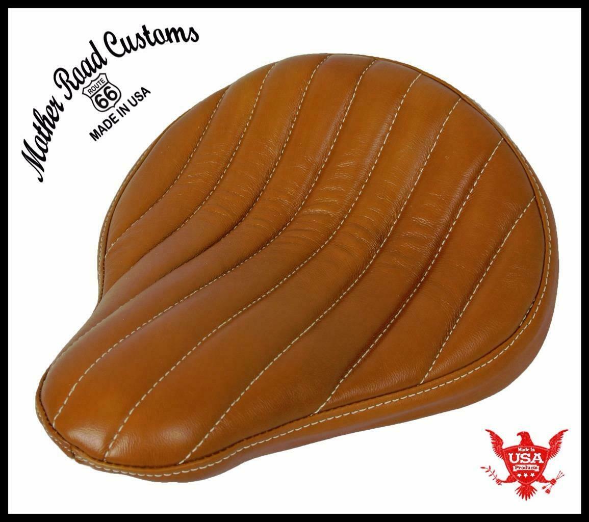 Seat Chopper Harley Sportster Spring Bobber Bates 12x13 Desert Tan Tuck Roll MRC - Mother Road Customs