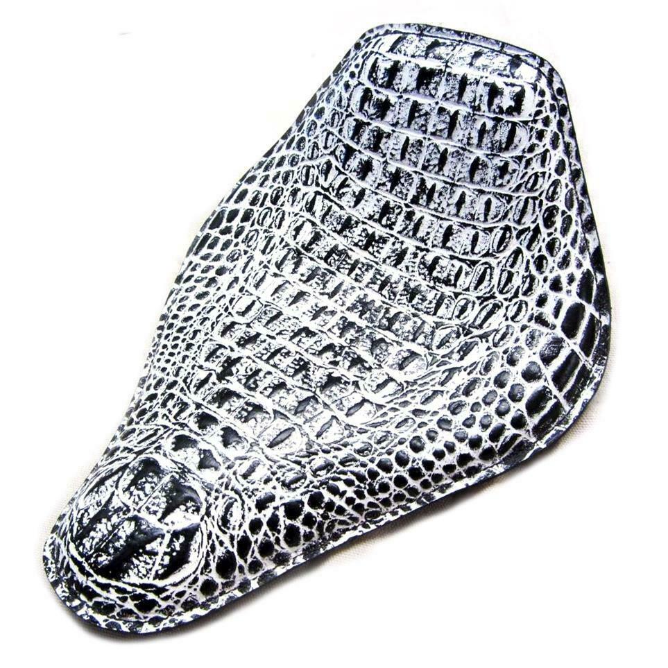 Harley Sportster Spring Solo Seat 11x14 Snub Nose Black White Alligator Chopper - Mother Road Customs
