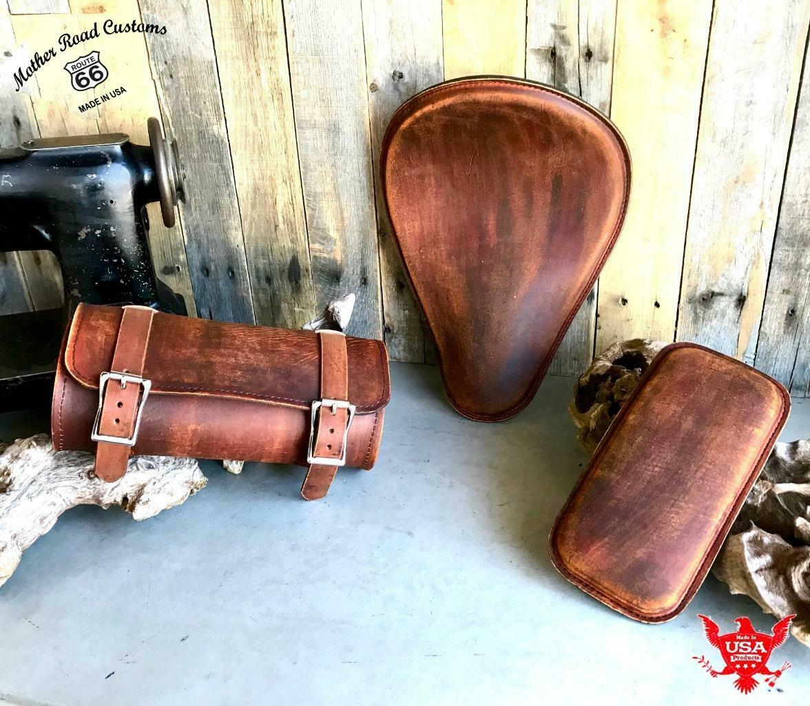 Spring Seat P-Pad Tool Roll Harley Chopper Bobber 11x14 201 Brown Dist Leather