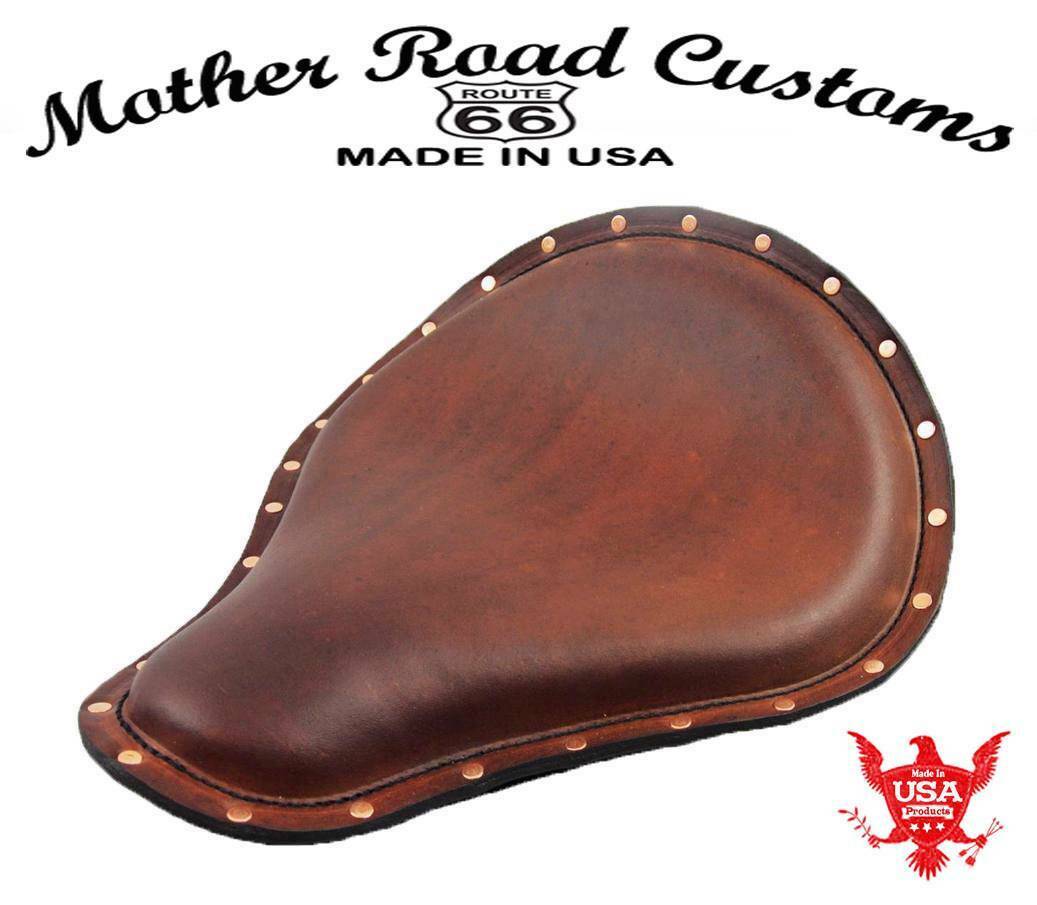 Spring Solo Seat Sportster Harley Chopper  12X13 Brown Leather Copper Rivets