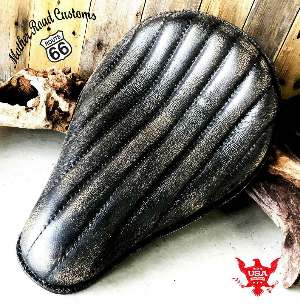 Harley Softal  Spring Solo Seat Chopper Bobber 11x16 BlackDis Tuck Roll Leather - Mother Road Customs