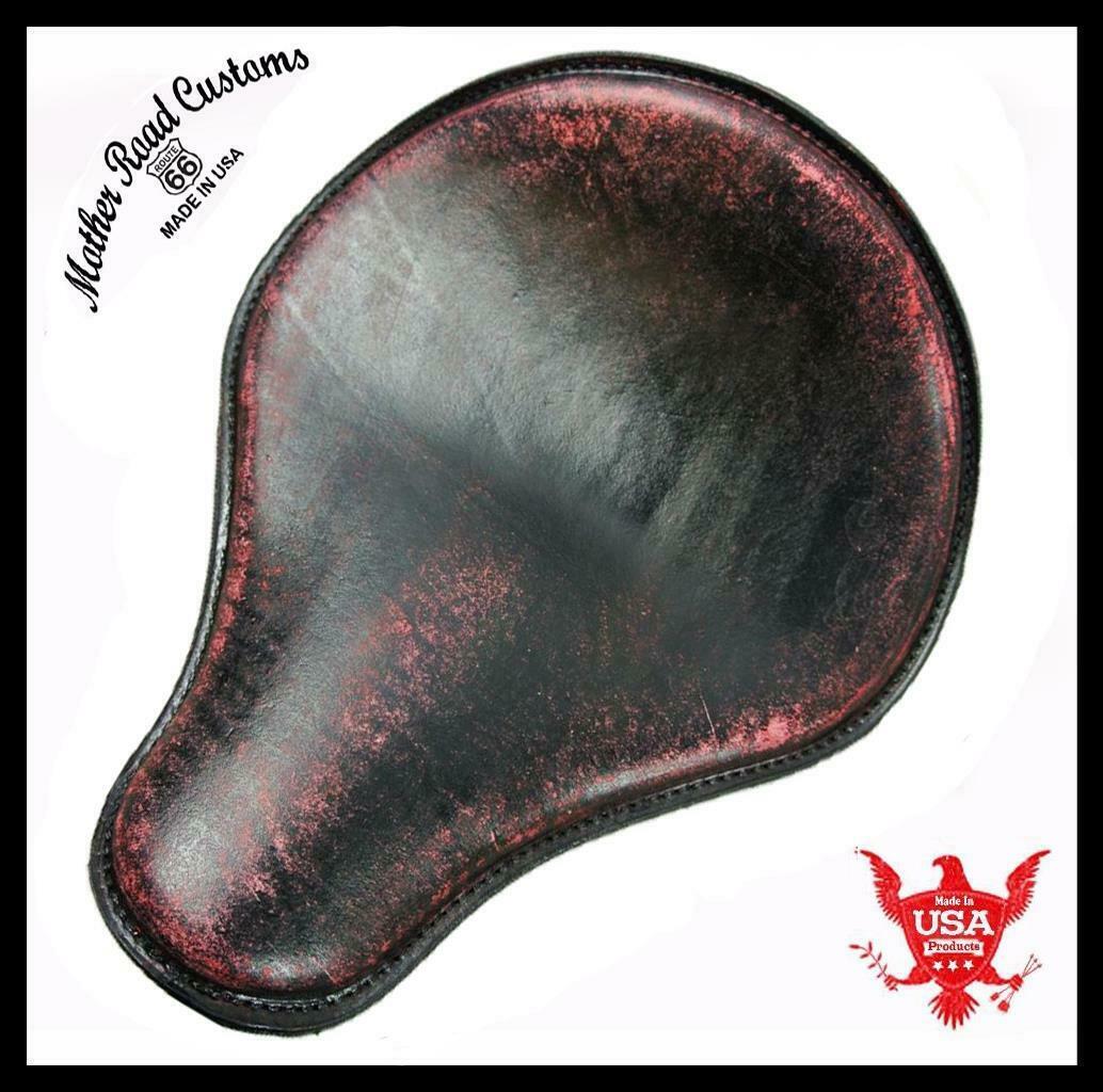 Spring Seat Chopper Bobber Harley Sportster Honda 13x15 Ant Red Dist Leather - Mother Road Customs