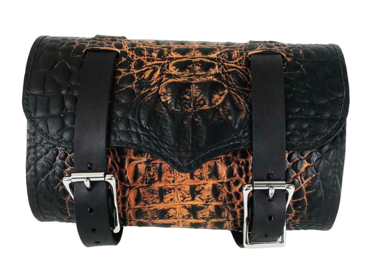 Tool Roll Bag Saddle Harley Chopper Bobber Motorcycle Ant Brn Alligator Leather - Mother Road Customs