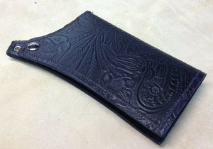 Mens Womens Black Tooled Leather Wallet Match Seat Sportster Chopper Harley - Mother Road Customs
