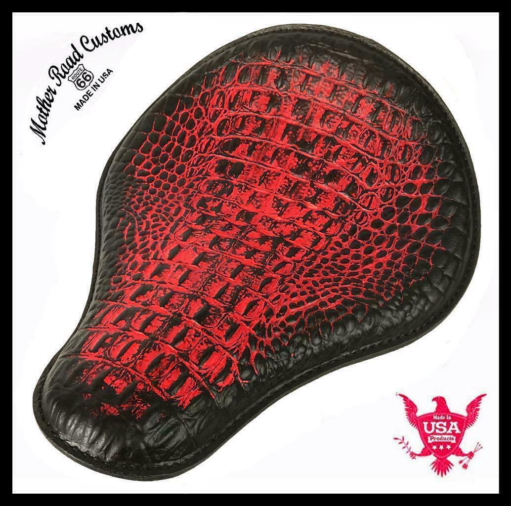 Spring Solo Seat Chopper Harley Sportster 13x15" Antique Red Alligator Dyna MRC