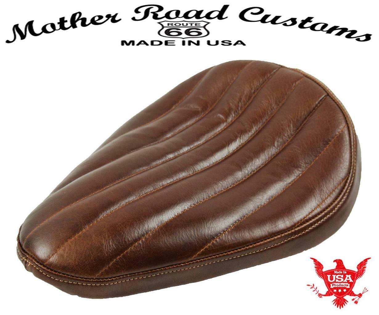 Seat Chopper Harley Sportster Bobber Bates Style Vintage Dist Tuck Roll Brown - Mother Road Customs