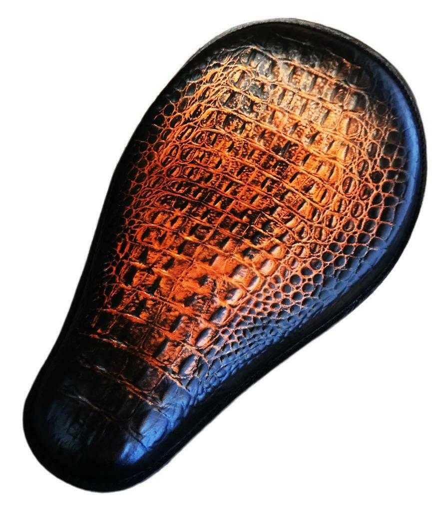 Spring Solo Seat Chopper Bobber Harley Softail 11x16 Ant Brwn Alligator Leather