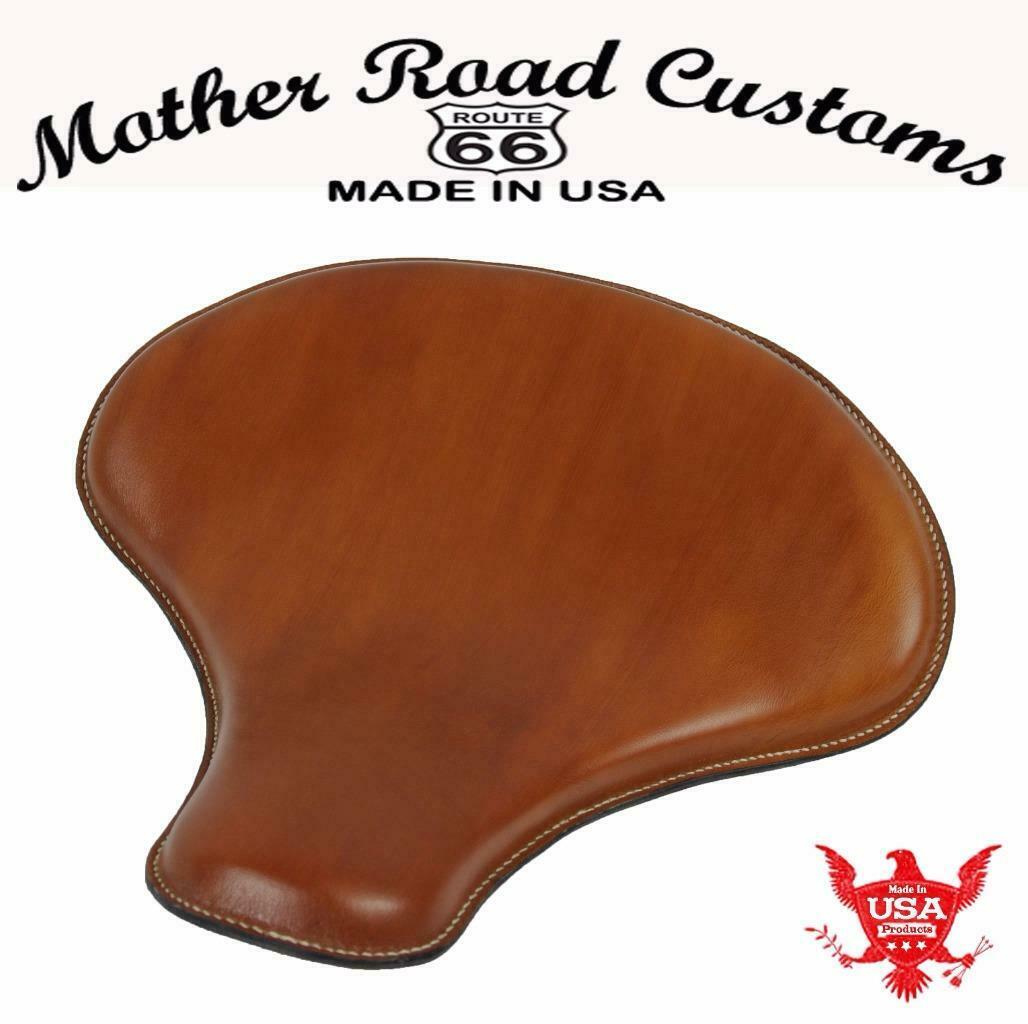 Spring Solo Tractor Seat Harley Sportster Indian Scou 15x14" Desert Tan Leather - Mother Road Customs