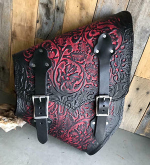 Ant Red Oak Leaf Leather Saddle Bag Universa Softail Hardtail Chopper Motorcycle - Mother Road Customs