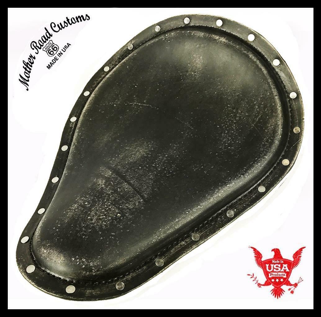 Spring Solo Seat Harley Sportster Chopper 11x14 BlkDist Leather Stainless Rivets