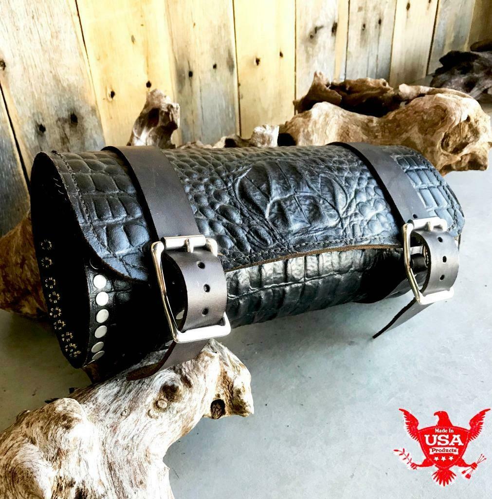 Tool Roll Harley Chopper Bobber Saddle Bag Black Alligator Leather Sportster MRC - Mother Road Customs