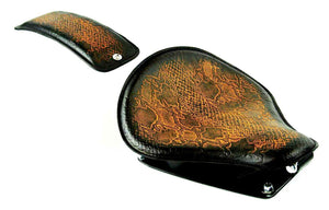 1982-2003 Sportster Harley Seat Ant Brn Snake Leather Conversion Kit & P-pad bcs - Mother Road Customs