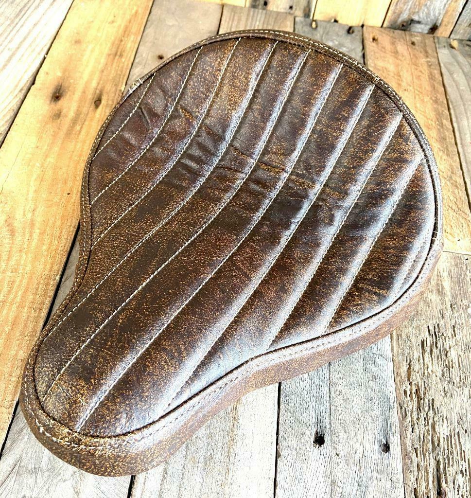 Seat Chopper Harley Softail Bobber Dyna 12x13" Brown Dist Bates Style Tuck Roll