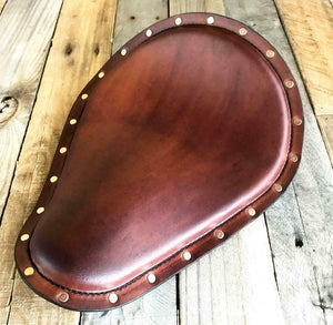 Seat Chopper Bobber Harley Sportster Brown Distressed Leather Copper Rivets - Mother Road Customs