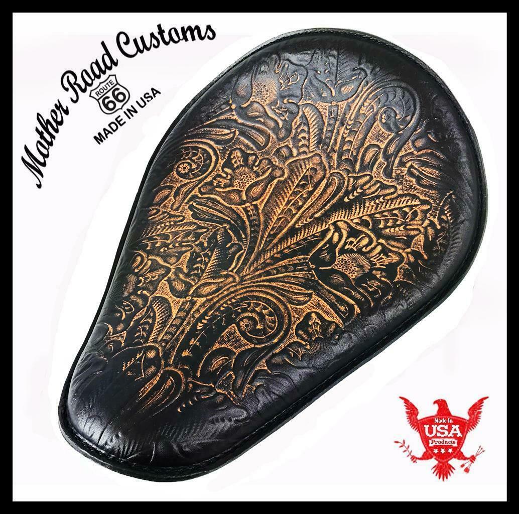 Seat Chopper Harley Sportster 10x13 Ant Brown Tooled Leather  Honda Yamaha Bolt - Mother Road Customs