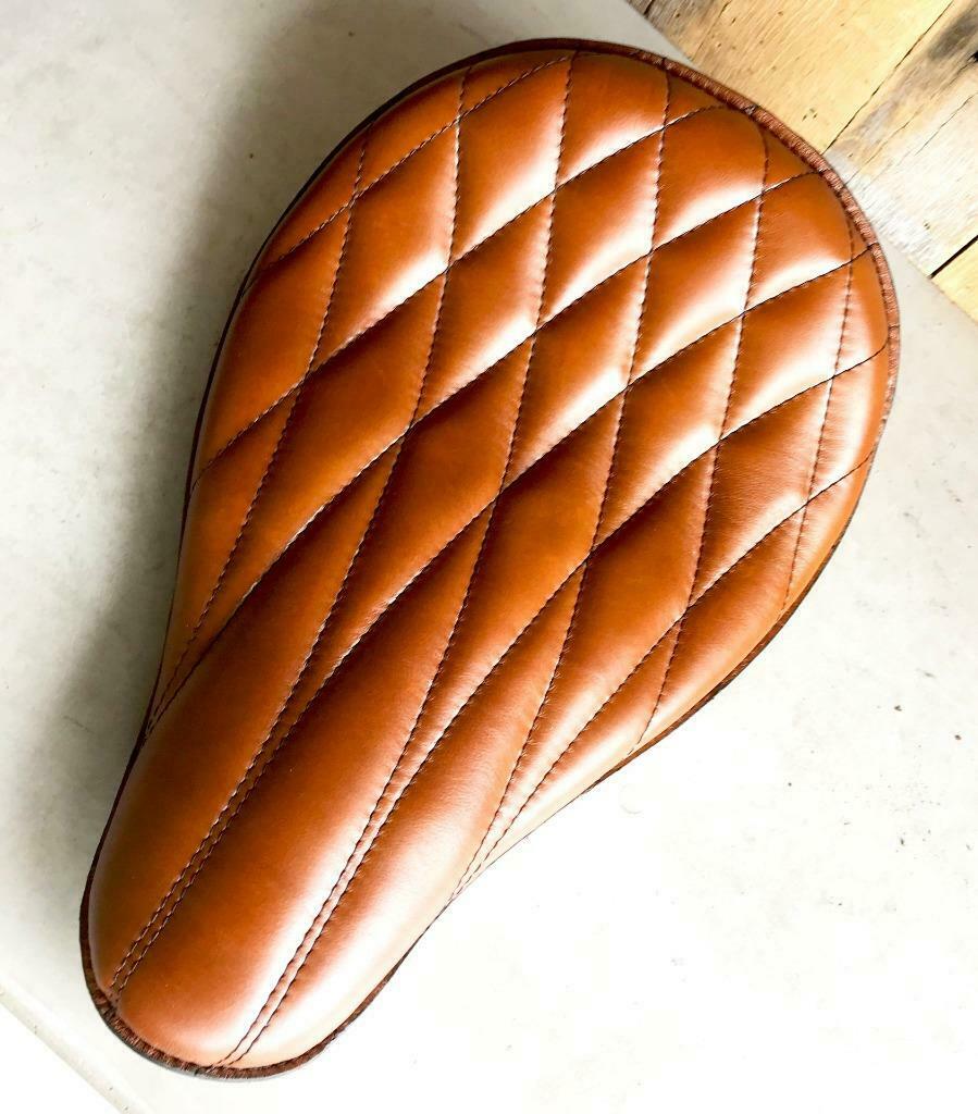 Spring Solo Seat Chopper Scout Softail Harley Bobber 11x16" Tan Diamond Leather