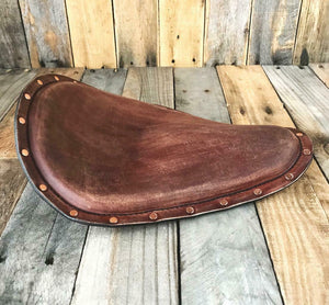 Seat Chopper Bobber Harley Sportster Brown Distressed Leather Copper Rivets USA! - Mother Road Customs