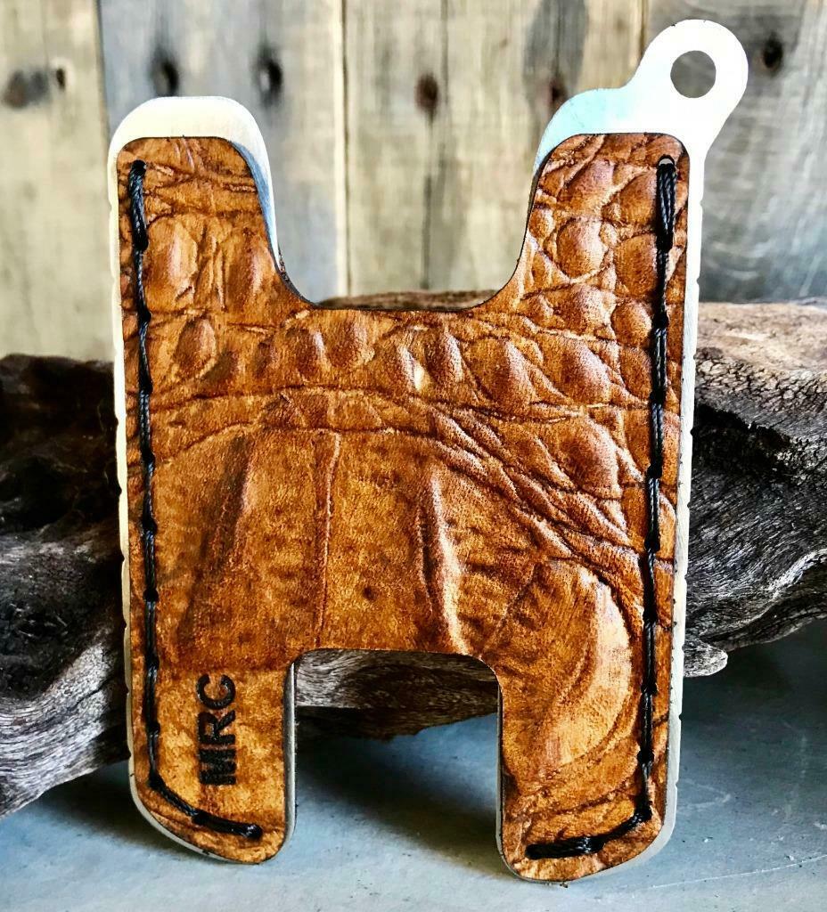 Hawk Two Minimalist Men's Women's Gel Tan Gator Leather Stainless Steel Wallet - Mother Road Customs
