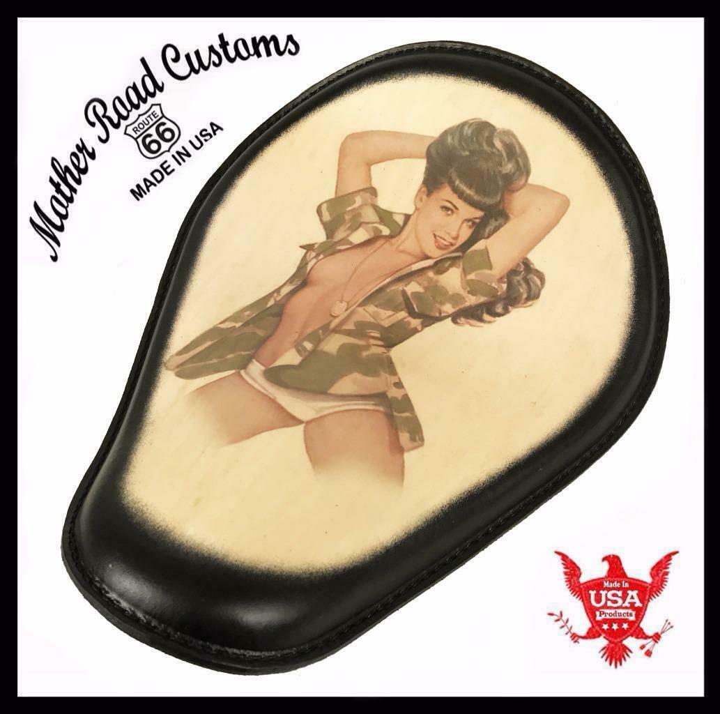 Spring Seat Leather Harley Sportster Chopper Bobber Honda Yamaha BettyPa Tattoo