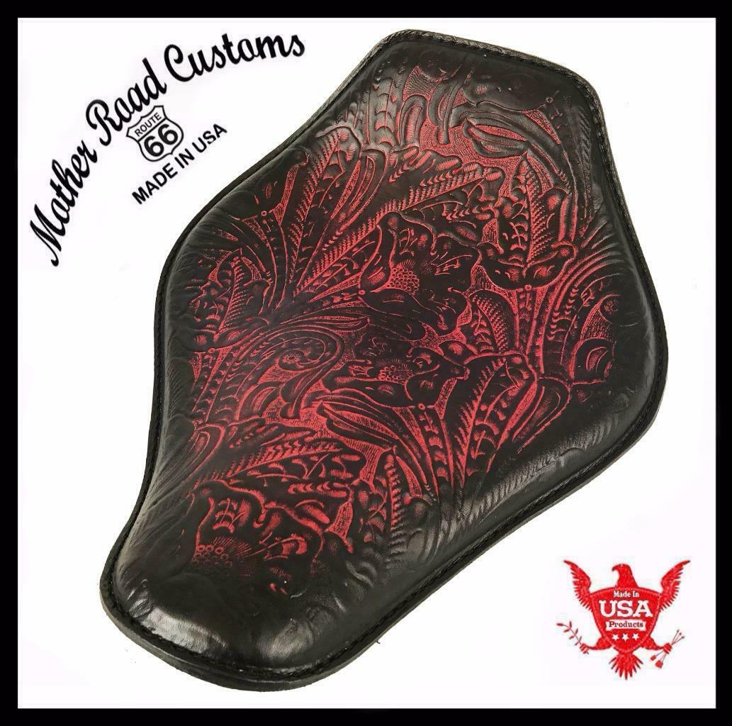 Spring Seat Chopper Bobber Harley Sportster Honda 10x13 Ant Red Tooled Snub Nose - Mother Road Customs