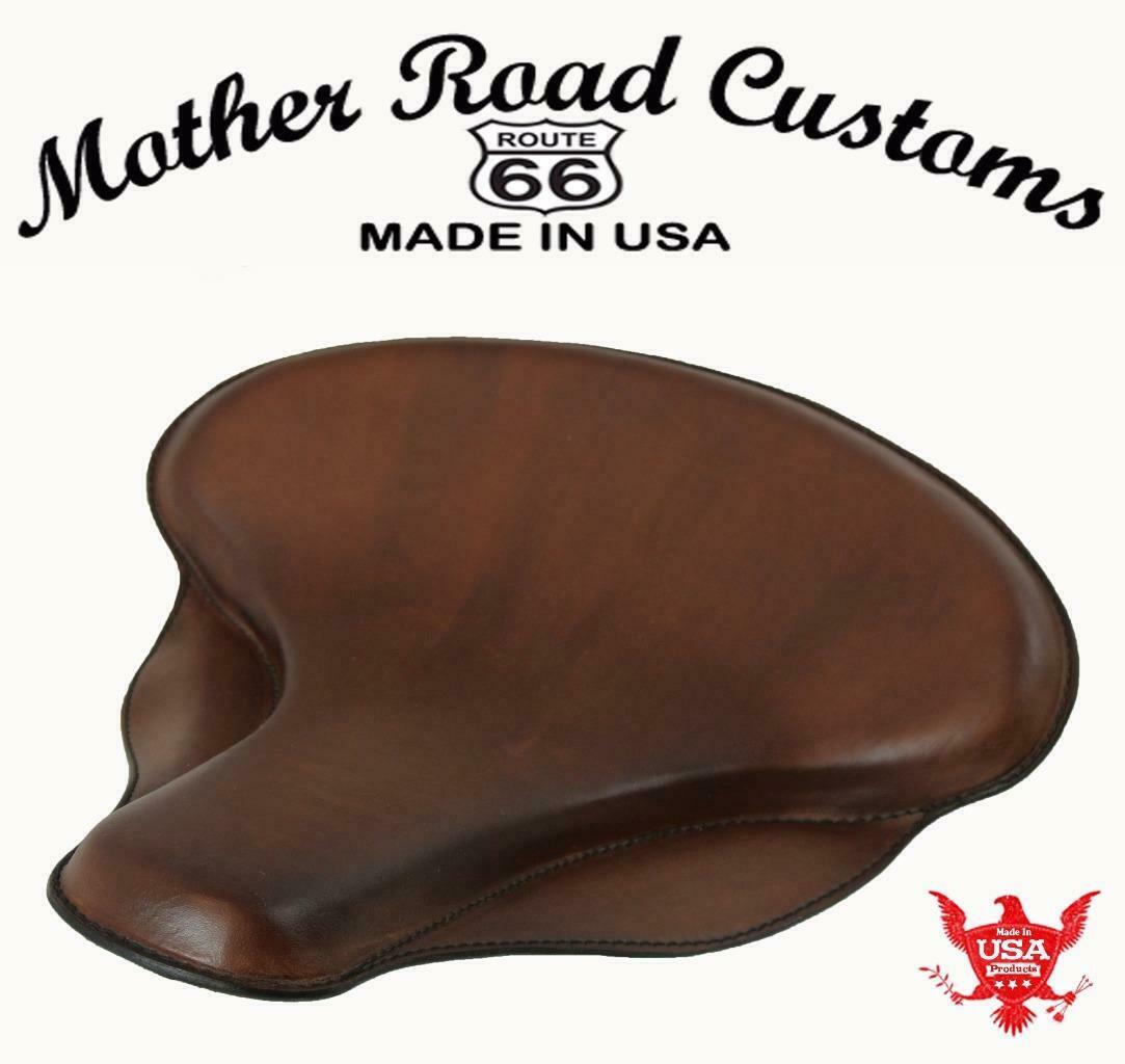 17x16" Brown Veg Leather Spring Solo Tractor Seat Harley Touring Indian Chief - Mother Road Customs