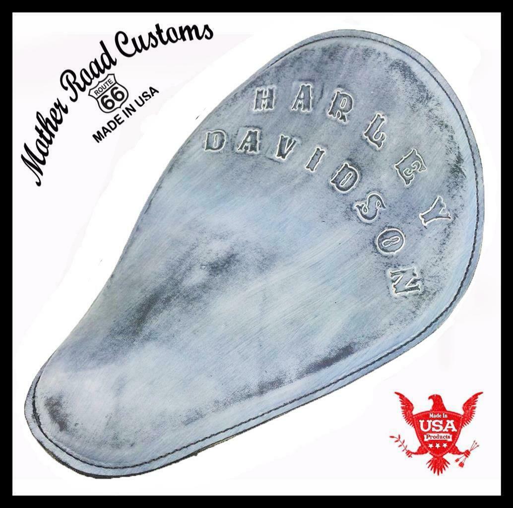 Spring Solo Seat Chopper Harley Davidson Sportster Bobber 11x14 B&W Hand Tooled