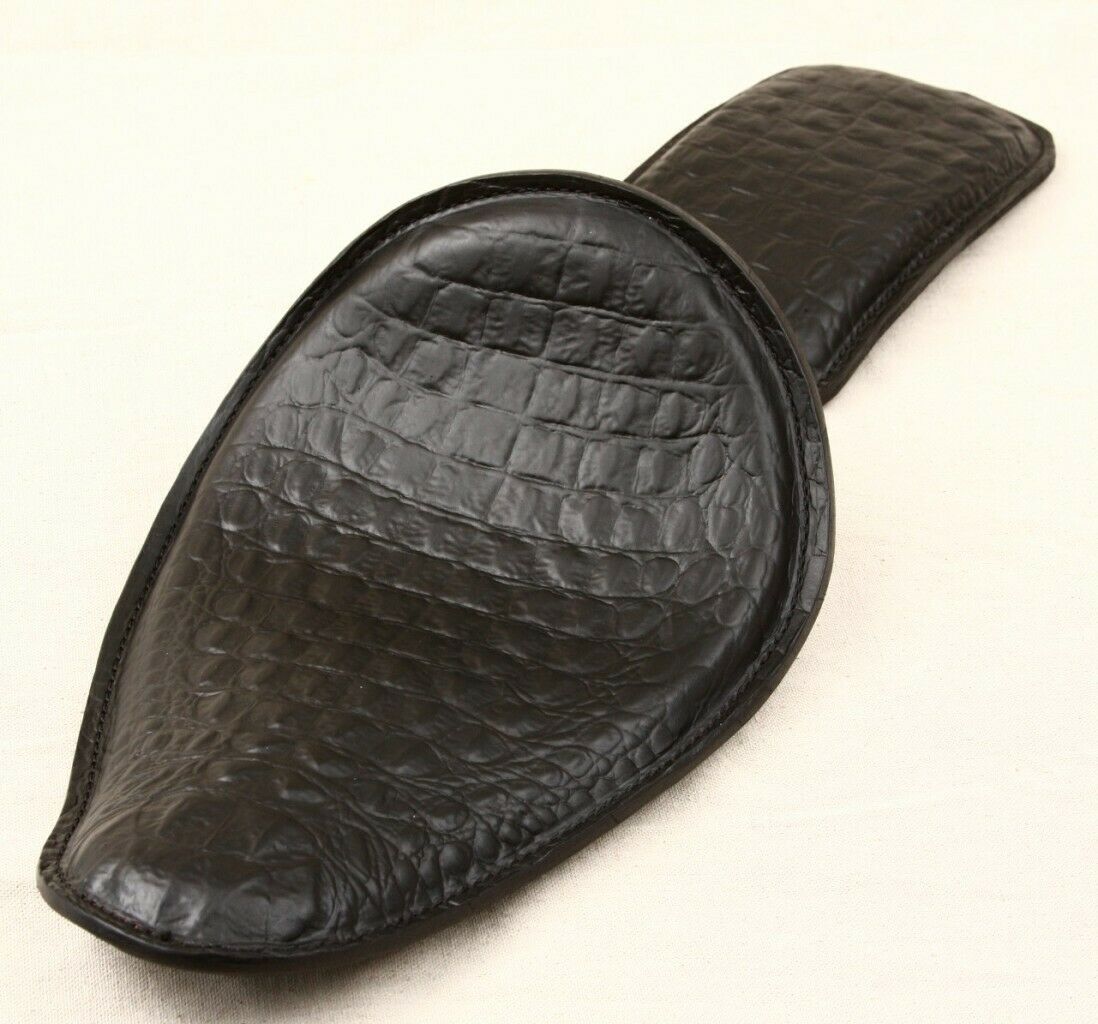 Spring Solo Seat P-Pad Chopper Harley Sportster Bobber Black Alligator Banana