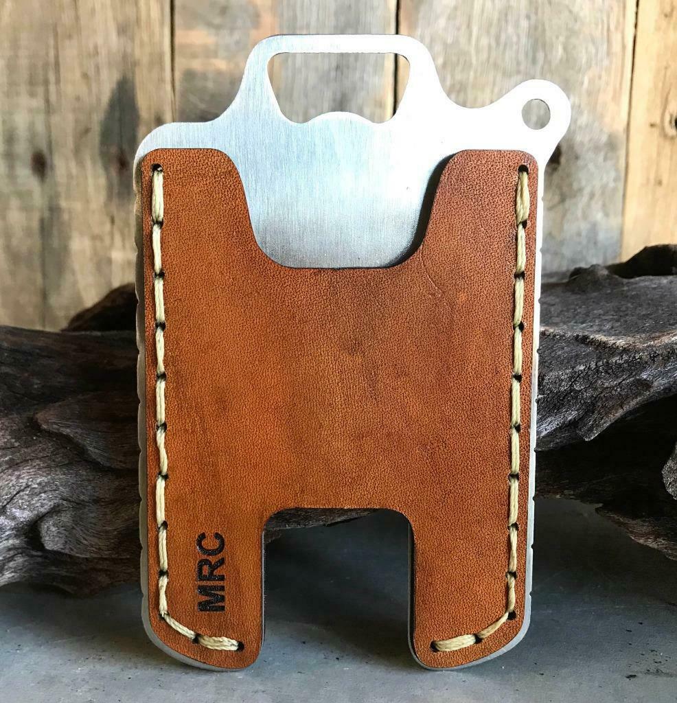 Hawk One Minimalist Men's Women's Gel Tan Veg Tan Leather Stainless Steel Wallet - Mother Road Customs