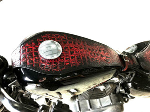 Tank Bib 2004-2020 Harley Sportster Antique Red Alligator Leather All Models MRC - Mother Road Customs