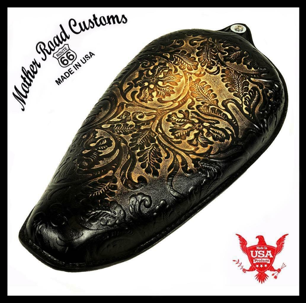 1982-2003 Harley Sportster Seat Antique Brown Oak Leaf Leather On The Frame USA - Mother Road Customs