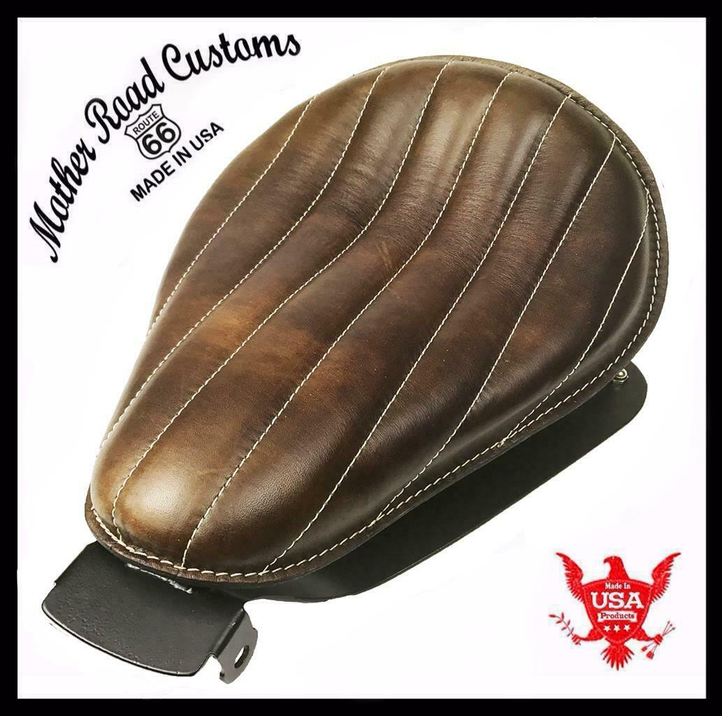 2010-2022 Harley Sportster Seat Spring Solo Brown Dist Tuck Roll Leather Chopper